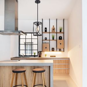 Lampadario Industriale Moderno a 1 Luce, Gabbia in Metallo Nero, Lampada a Sospensione per Isola Cucina, Illuminazione da Soffitto per Interni - Product Image 6