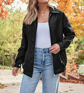 Genuine Cow Skin Leather Women's Oversized Eco-Friendly Beige High Quality Wholesale Fashion Motorcycle Bomber Jackets OEM - Product Image 6