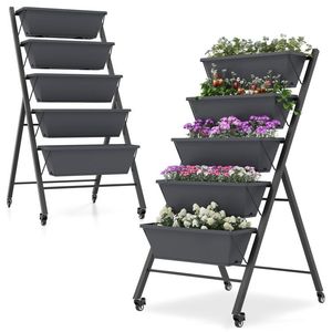 Jardinière Verticale surélevée à 5 Niveaux avec Roues et Boîtes de Rangement, Pots et Jardinières à Fleurs - Product Image 3