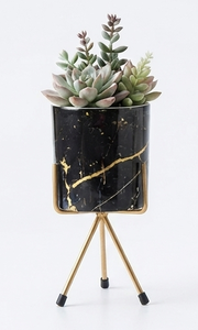 Vase en céramique noir et or à plumes, vase à fleurs mat, récipient décoratif en porcelaine pour la décoration de la maison, taille personnalisée, vase de forme ronde - Product Image 2