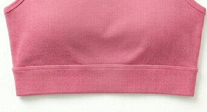 Pink Ribbed Wire Free Knitted Solid Sports <b>Bra</b> Women High Support Workout Crop Top Breathable <b>Stretch</b> Fitness Yoga - Product Image 4