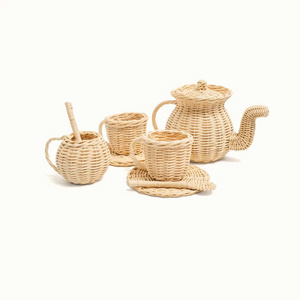 Miniature Woven Rattan Tea <b>Set</b> for Kids - Handmade Decorative <b>Teapot</b> and Cups for Playroom & Nursery Art - Product Image 2