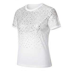Camiseta Rosa con Pedrería para Mujer, Camiseta Informal de Algodón, Logotipo Personalizado, Ropa Brillante para Mujer, Proveedor Mayorista OEM - Product Image 3
