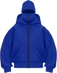 <b>Men's</b> Double Hood Balaclava Hoodie Polyester Cotton Full Zip Streetwear Jacket Casual Style With <b>Face</b> Cover Hood And Modern - Product Image 5