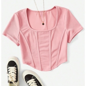 Top corto sin costuras para mujer con logotipo personalizado OEM, top corto barato de manga corta para mujer, vestido de verano para mujer al por mayor de Bangladesh - Product Image 2
