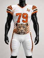 Ensemble de maillots de football américain LY, sublimé, col en V, manches courtes, évacuation de l'humidité, uniforme pour hommes, imprimé léopard, blanc orange 79