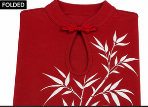 Top sin mangas rojo estilo chino para mujer, cuello mandarín con abertura, botones, estampado, tejido, ajustado, transpirable y ecológico. - Product Image 5