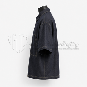 Veste décontractée surdimensionnée en jean sergé vintage à manches courtes et fermeture éclair pour homme avec poche utilitaire – Collection Printemps - Product Image 4