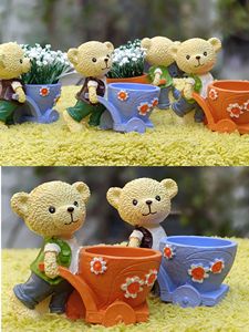 Modern Home & Garden Small Size Polyresin Planter Cute Teddy with Basket Handmade Eco-Friendly Indoor Office Desk Flower Pots - Product Image 2
