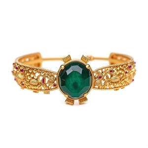 Women's Antique Gold Plated Lakshmi Kada <b>Bangles</b> with <b>Jade</b> Bezel Setting for Wedding-Nova Mart - Product Image 2