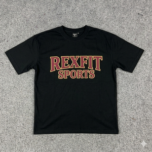 เสื้อยืดโอเวอร์ไซส์สีดำล้างสีสไตล์สปอร์ต REXFIT สำหรับผู้ชาย ผ้าฝ้าย สตรีทแวร์ คอกลม พิมพ์ลายตามสั่ง - Product Image 1