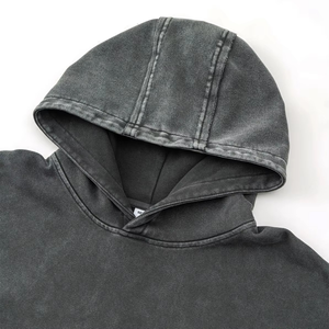 Sudadera con capucha oversize de algodón de 450 GSM, lavado ácido, con dobladillo deshilachado y desgastado, estilo vintage, corte holgado sin cordón - Product Image 3