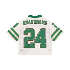 เสื้อยืดโอเวอร์ไซส์ทรงบ็อกซี่สไตล์วินเทจคุณภาพสูงสำหรับผู้ชาย ตัดเย็บตามสั่ง เสื้อครอปท็อปแบบซับลิเมชั่น ลายเสื้อเจอร์ซีย์อเมริกันฟุตบอลแบบตาข่าย - Product Image 2