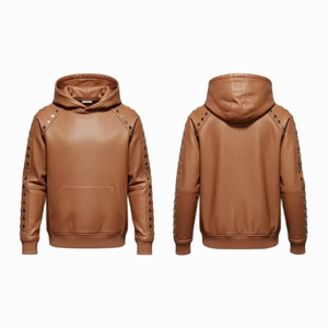 Chaqueta de Cuero con Capucha para Hombre, Prenda de Invierno de Cuero Premium con Cierre de Cremallera Frontal, Capucha Ajustable y Múltiples Bolsillos de Almacenamiento - Product Image 3
