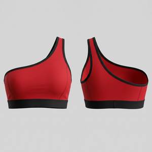 Sujetador deportivo de yoga personalizado de un solo hombro para mujer, top de gimnasio con cuello asimétrico, ribete en contraste, sujetador de fitness de moda de un solo hombro - Product Image 5