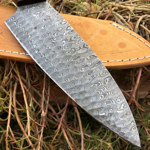 Couteau de chef moderne personnalisé fait main Burraq, lame en acier Damas, manche en bois de 8 pouces, étui en cuir, passe au lave-vaisselle - Product Image 6
