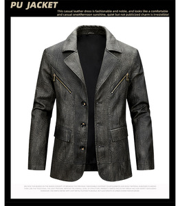 Men's Brown Leather <b>Jacket</b> Full Sleeve Autumn Style Coat with Zipper Pockets Zip up Simple Outdoor Casual Wea - Product Image 6