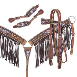 Ensemble d'attelages équestres personnalisés en cuir véritable avec strass scintillants, style western, bretelles et collier de poitrage légers, saisonniers - Product Image 2