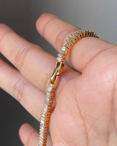 Luxury Lab Grown Diamond Baguette Tennis Bracelet IGI Certified Solid Gold Plated Slim Elegant Women's Jewelry for Gift & Party - Product Image 5