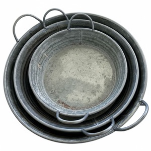 Farmhouse Rustic Galvanized Metal <b>Round</b> <b>Serving</b> <b>Tray</b> With Handles Decorative Corrugated Iron Home Decor Centerpiece Ottoman <b>Tray</b> - Product Image 4