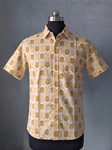 Chemise décontractée en coton à manches courtes pour homme, imprimé géométrique, col rabattu, tissu en coton respirant pour l'été - Product Image 3