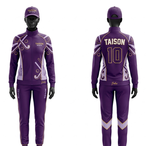 Women Field Hockey Track Suit 290 GSM <b>Brushed</b> Poly Knit Purple White Gold Chevron Panel Custom Screen Print Sublimation Set - Product Image 1