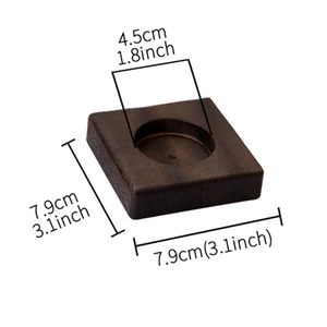 Support carré en bois pour bougie, 2 pièces, longueur 7,9 cm, largeur 7,9 cm, diamètre intérieur 4,5 cm, base 3,1 pouces, insert 1,8 pouce, couleur foncée - Product Image 1