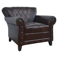 Fauteuil Chesterfield en cuir véritable de qualité supérieure avec dossier capitonné, accoudoirs roulés, pieds en bois massif, marron, classique, pour salon