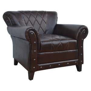 Premium Genuine Leather Chesterfield <b>Wing</b> <b>Chair</b> with Button Tufted Back Rolled <b>Arms</b> Solid Wood Legs Brown Classic Living Room - Product Image 2