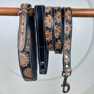 สายจูงสุนัขหนังแท้และปลอกคอปรับได้ชุด2ชิ้นทำด้วยมืออุปกรณ์เสริมสำหรับสัตว์เลี้ยงสไตล์ตะวันตกออกแบบใหม่ตามต้องการ - Product Image 6