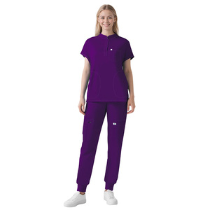 Ensemble de blouses médicales unisexe violet en coton et polyester tricoté, uniforme médical, tenue de travail hospitalière, pantalon avec poches, détection d'aiguilles, sans coutures - Product Image 1