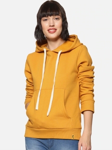 Sudadera con Capucha para Mujer, Color Mostaza, Manga Larga, Tejido de Punto, Estilo Casual, 100% Algodón, Estilo Otoñal, Transpirable, con Bolsillos - Product Image 3