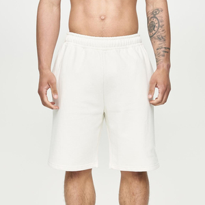 Shorts Bermuda en Coton Blanc pour Homme, Taille Élastique, Couleur Unie, Respirant, Tissu Tissé, Coupe Décontractée - Product Image 1