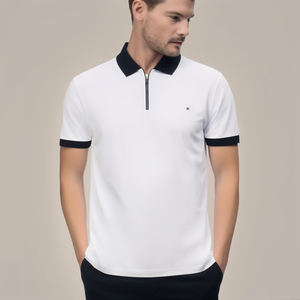 Pull-over décontracté pour homme à manches courtes en maille, col zippé 1/4, couleur unie, 100 % coton respirant, idéal pour le golf estival - Product Image 6