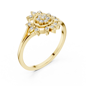 Bague en or jaune avec diamant, motif floral soleil, alliance de mariage, bijoux en diamant de laboratoire pour cadeau de mariage - Product Image 4