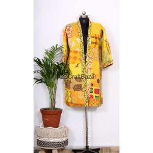 Kimono en coton patchwork, élégant et luxueux, imprimé floral, style Kantha, léger et respirant pour femmes, idéal pour les vacances d'hiver - Product Image 1