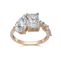 Bague de fiançailles en diamant taille princesse pour femme, or massif 18 carats, KRISHNAVII KRR-053, 2,5 pierres latérales, diamant de laboratoire, bijoux