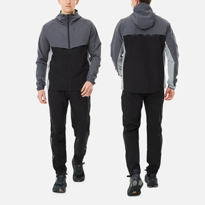 Ensemble de survêtement sportif personnalisé pour homme, ensemble de survêtement à capuche avec blocs de couleur, pantalon de jogging sportif à fermeture éclair intégrale avec poches latérales, automne - Product Image 1