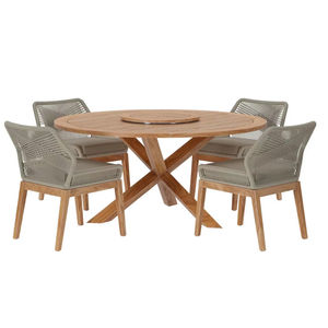 Juego de Muebles de Madera de Teca Sólida Reciclada para Exteriores, Estilo Moderno Minimalista, Mesa y Sillas Duraderas de Material Natural, 4 Piezas, para Villa o Apartamento - Product Image 1