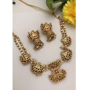 Exquisite Premium Quality Gold Plated Brass Polki Necklace Earring <b>Set</b> Indian Wedding <b>Gift</b> Jewelry for <b>Women</b> - Product Image 2