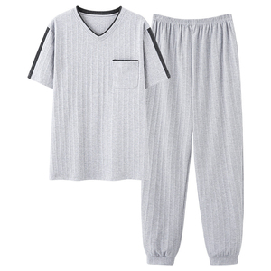 <b>Mens</b> Short Sleeve <b>Pajama</b> <b>Set</b> Lightweight Sleepwear Two Piece Night Suit Soft Home Lounge Clothing Breathable Comfortable - Product Image 1