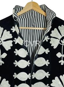 Manteau en velours pour femmes grandes tailles, col mandarin, manches longues, motif floral brodé à la main, style chinois, vêtements d'extérieur d'hiver - Product Image 3