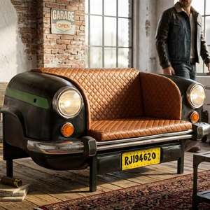 Canapé d'origine Ambassador pour voiture avec siège en cuir noir et cuir marron, meubles en cuir d'origine Ambassador - Product Image 1