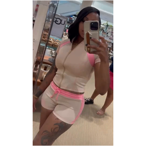 2026 Women's Summer Color-blocked Short-sleeve Shirt and Shorts <b>Set</b> Women's Clothing - Product Image 5