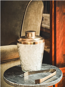 Premium Glass Ice <b>Bucket</b> <b>With</b> Gold <b>Lid</b> And Tongs Round Party Cooler for barware party celebration use - Product Image 3