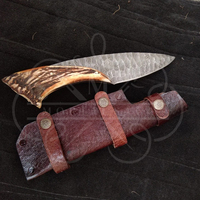 Pisau Berburu & Survival MORTAL SAGA yang Indah, Terbuat dari Baja Damaskus & Baja Karbon, Multifungsi untuk Berkemah, Memotong Kulit Rusa & Tanduk Rusa
