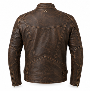 Chaqueta de Motociclista Clásica de Cuero Desgastado |   Negro Marrón Borgoña |   Fabricante OEM ODM |   Diseño de Calidad Premium | Ropa de Carreras - Product Image 2
