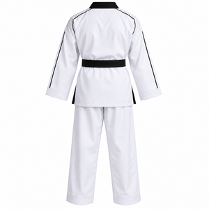 Uniforme de Taekwondo blanc avec ceinture noire et patch logo pour adultes, unisexe, coupe classique, matière coton durable, prix avantageux - Product Image 2