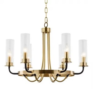 Lustre moderne en laiton avec abat-jour en verre, forme circulaire, luminaire pour décorations intérieures - Product Image 1