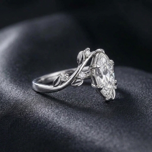 14K White Gold Diamond Ring Marquise Cut Solitaire Nature Inspired <b>Botanical</b> Leaf Engagement Ring Featuring <b>Lab</b> Grown Diamond - Product Image 2